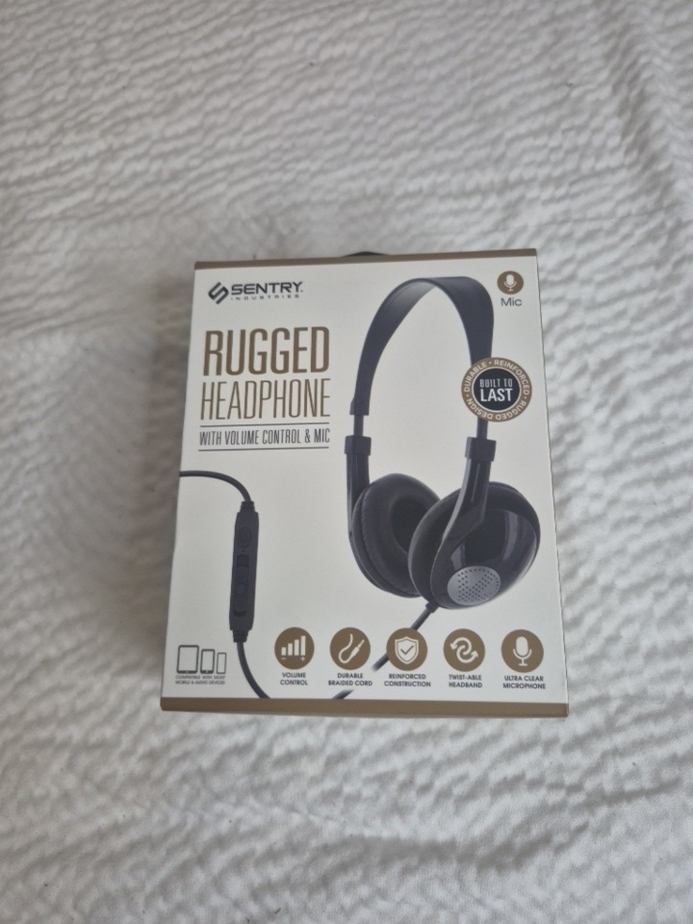 Sentry Volume Control Stereo Headphones H0261 3.5 Mm Plug Mic 4’ Cord